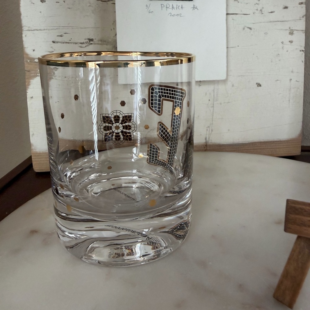 By Anthropologie Bistro Monogram E Tumbler 24K Gold Rim/Decals Old Fashioned - Picture 3 of 6